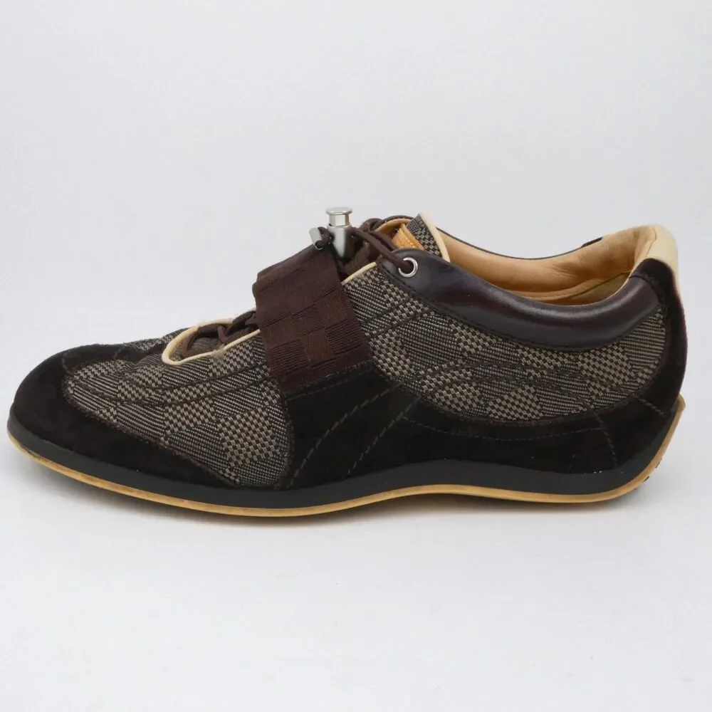 Louis Vuitton Men's Size US 6.5 Damier Ebene Chrono Sneaker Suede Leather Trim